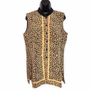 VTG 90s Y2K BLOUSE ANIMAL PRINT LEOPARD CHEETAH MANDARIN COLLAR KATHIE LEE SZ 12